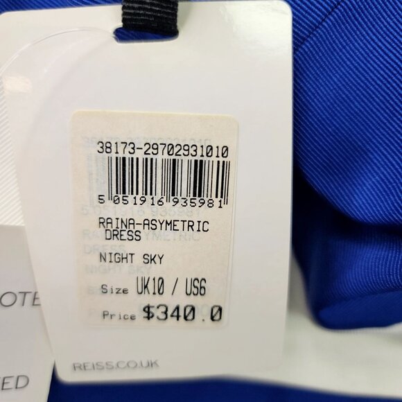 Reiss Raina Asymmetric Blue White Cotton Dress Size US 6 - UK 10 NEW Cocktail - Picture 4 of 15